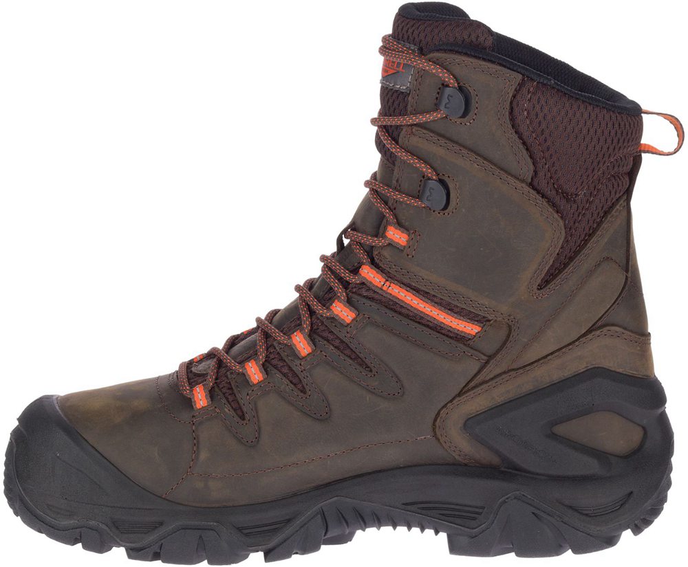 Merrell Work Boots Brown - Strongfield Leather 8\" Thermo Waterproof Comp Toe - Mens 54RHCNQJK